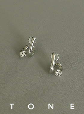 TONE银色线条5A锆石钻耳夹硅胶球高级感简约小众百搭无耳洞女耳钉