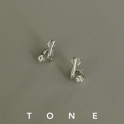 TONE银色线条5A锆石钻耳夹硅胶球高级感简约小众百搭无耳洞女耳钉