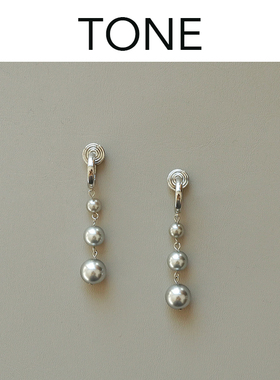 TONE银灰色珍珠流苏耳圈耳夹蚊香盘高级感清冷优雅气质无耳洞耳环