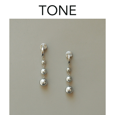 TONE银灰色珍珠流苏耳圈耳夹