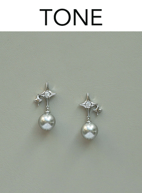 TONE银色六芒星灰色珍珠耳夹硅胶球高级感简约冷淡风小众无耳洞女