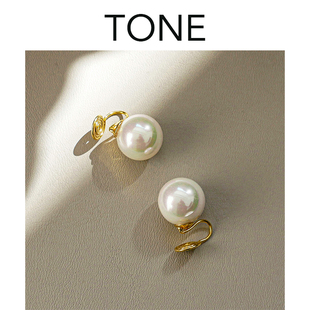 TONE强光青粉光伴彩大珍珠耳夹蚊香盘高级感复古简约无耳洞女耳钉