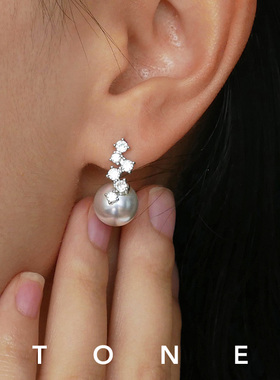 TONE错落星河澳白色珍珠耳夹硅胶球高级感精致百搭气质无耳洞耳钉