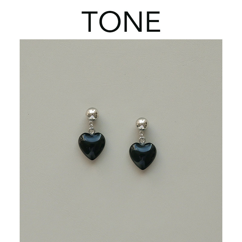 TONE 银球黑色琉璃爱心耳夹蚊香盘高级感简约小众设计无耳洞耳环