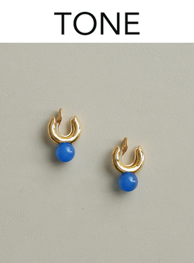 TONE克莱因蓝色玉石耳夹蚊香盘高级感简约小众银色耳饰无耳洞女