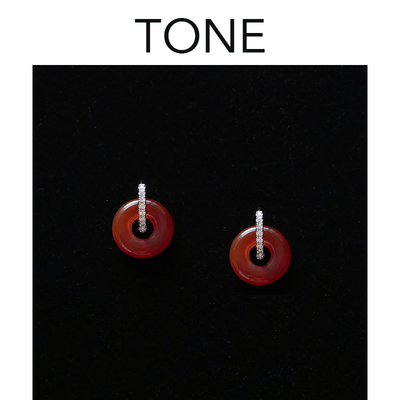TONE 钻圈天然红玛瑙耳夹蚊香盘高级感气质无耳洞耳扣本命年新年