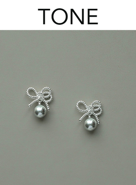 TONE银色蝴蝶结灰色珍珠耳夹蚊香盘高级气质简约耳钉耳环无耳洞女
