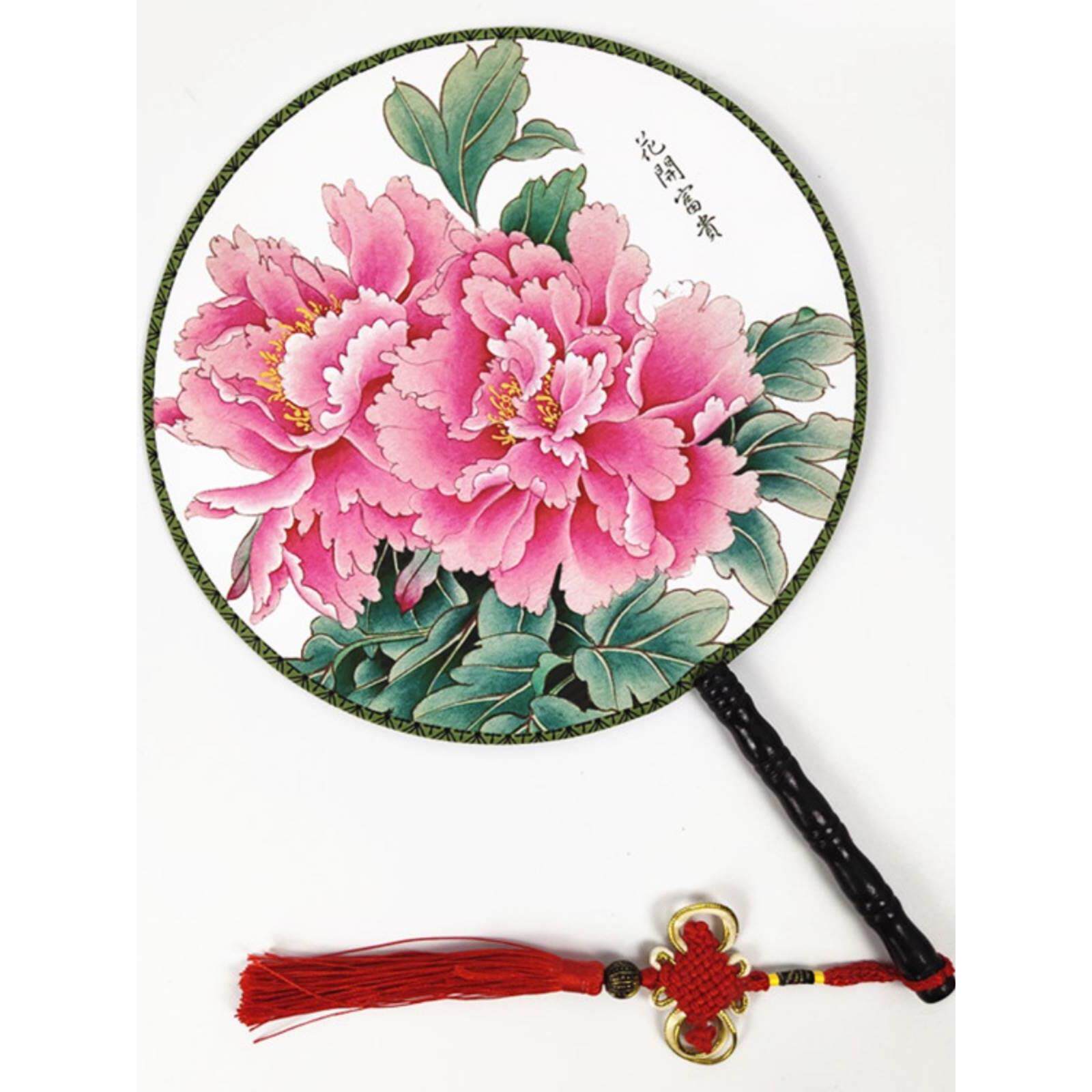 团扇茉莉花舞蹈旗袍美人扇子中国风青花瓷双面圆扇长坠子花开富贵