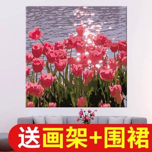 颜料画填色涂色画消磨时间 上色画郁金香 手工花卉油画初学者套装