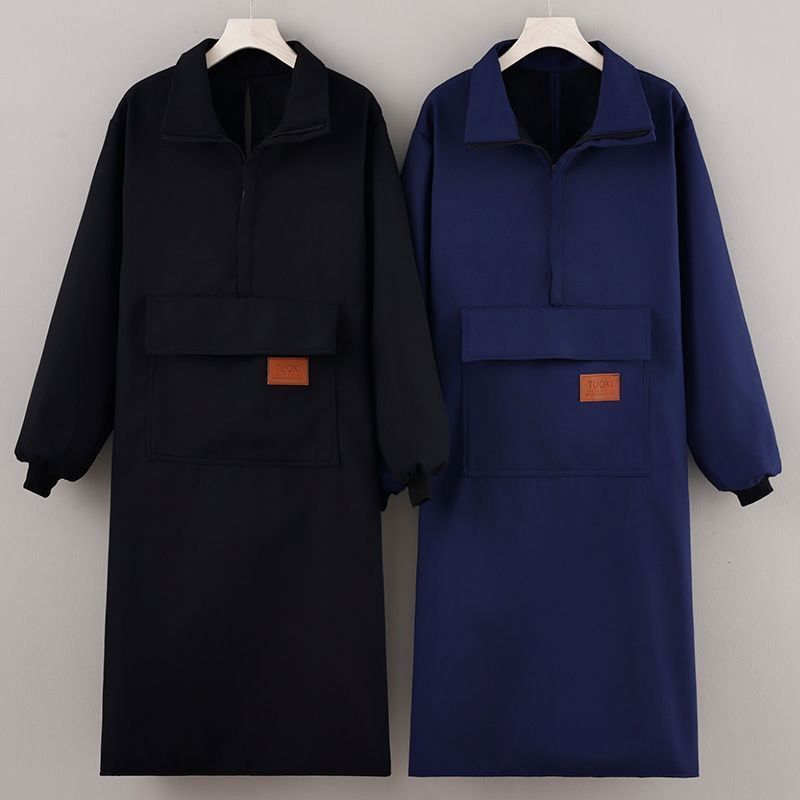 加长罩衣时尚新款长袖加绒围裙家用厨房防污耐脏做饭防护衣工作服