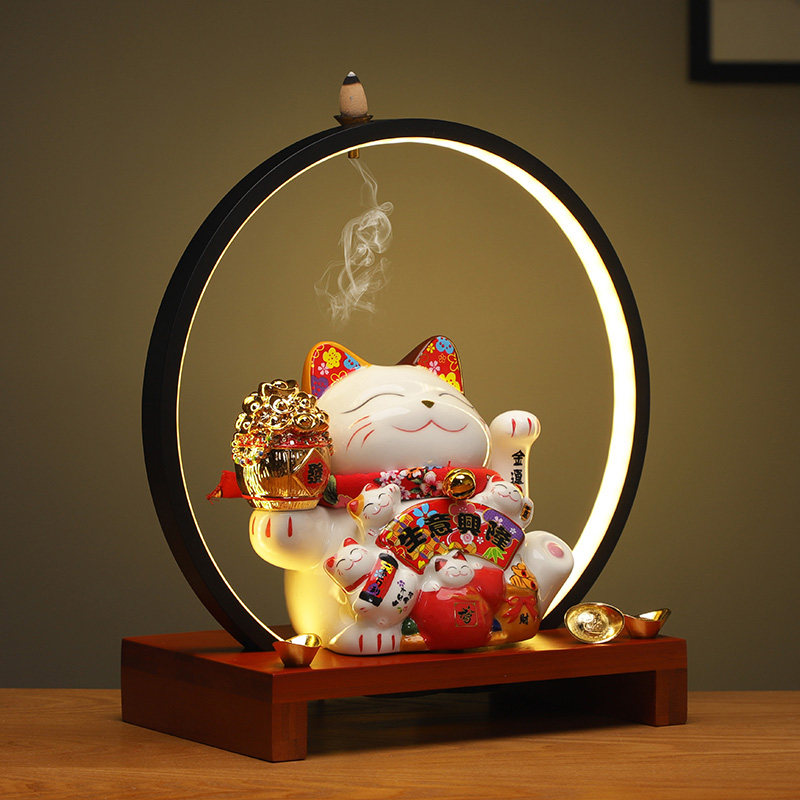 创意招财猫开业礼品二维码支付宝微信收款蓝牙语音播报灯家居摆件