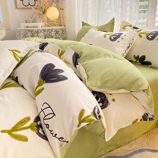 四件套被套床单加厚磨毛床品学生宿舍床三件套床上用品非全棉纯棉