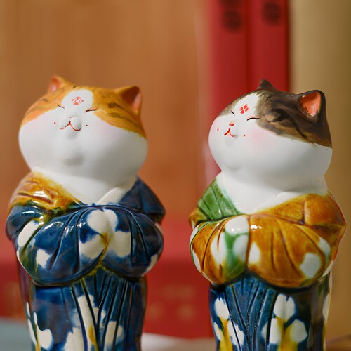 不二马大叔唐三彩仕女猫立俑