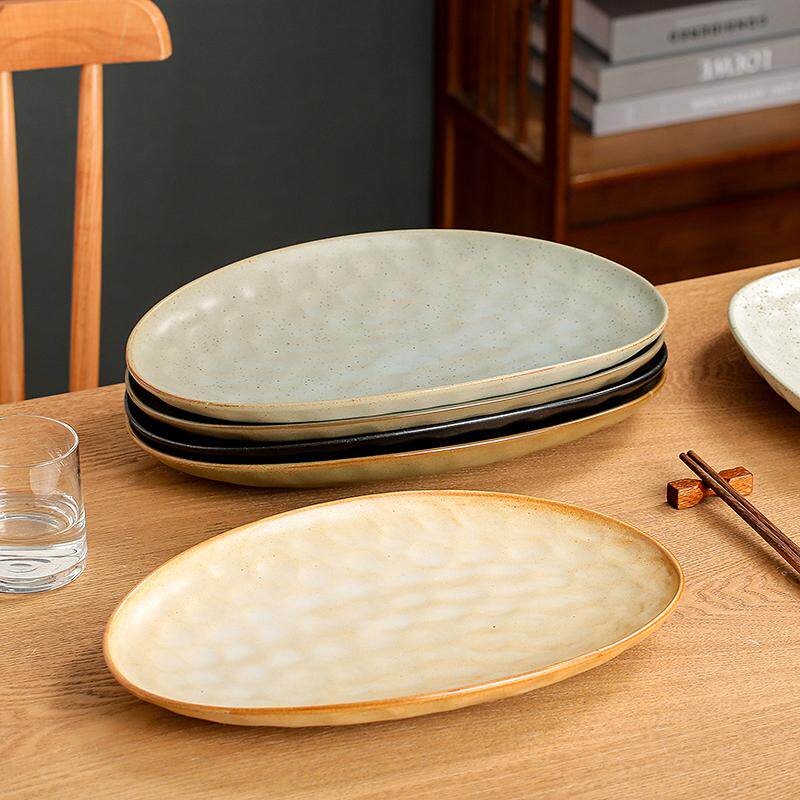 日式陶瓷盘新款大号鱼盘家用商用菜盘创意烤肉刺身盘高级感椭圆盘