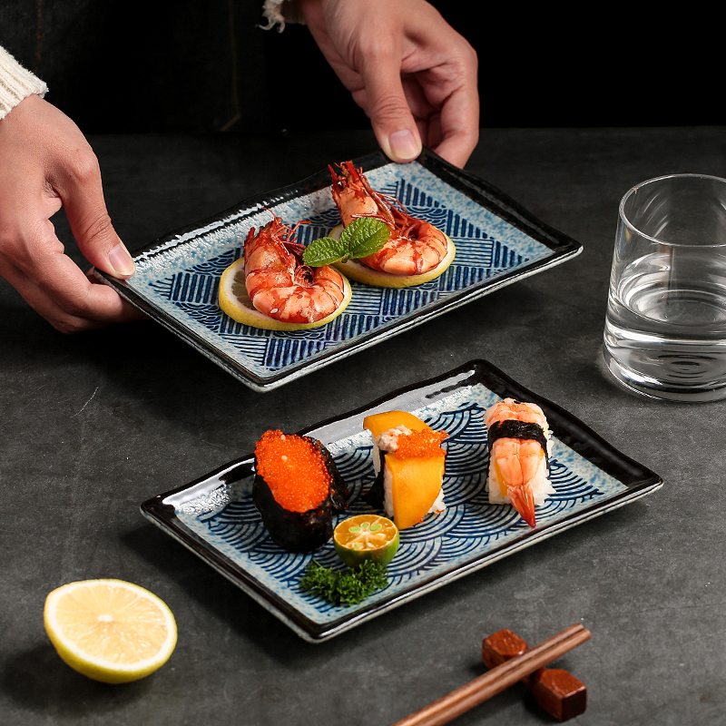 长方形寿司盘子日式商用家用餐具创意陶瓷碟盘饺子盘点心盘烤翅盘