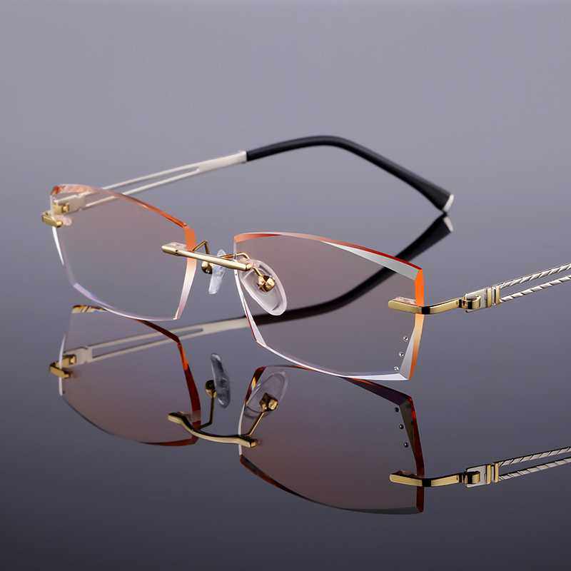 正品钻石切边近视眼镜男超轻无框眼镜架防辐射蓝光眼镜平光眼镜88