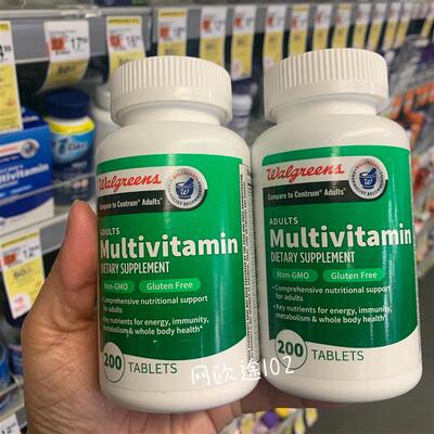 美国直邮Walgreens Multivitamin 成人多种维生素矿物质200粒*2瓶