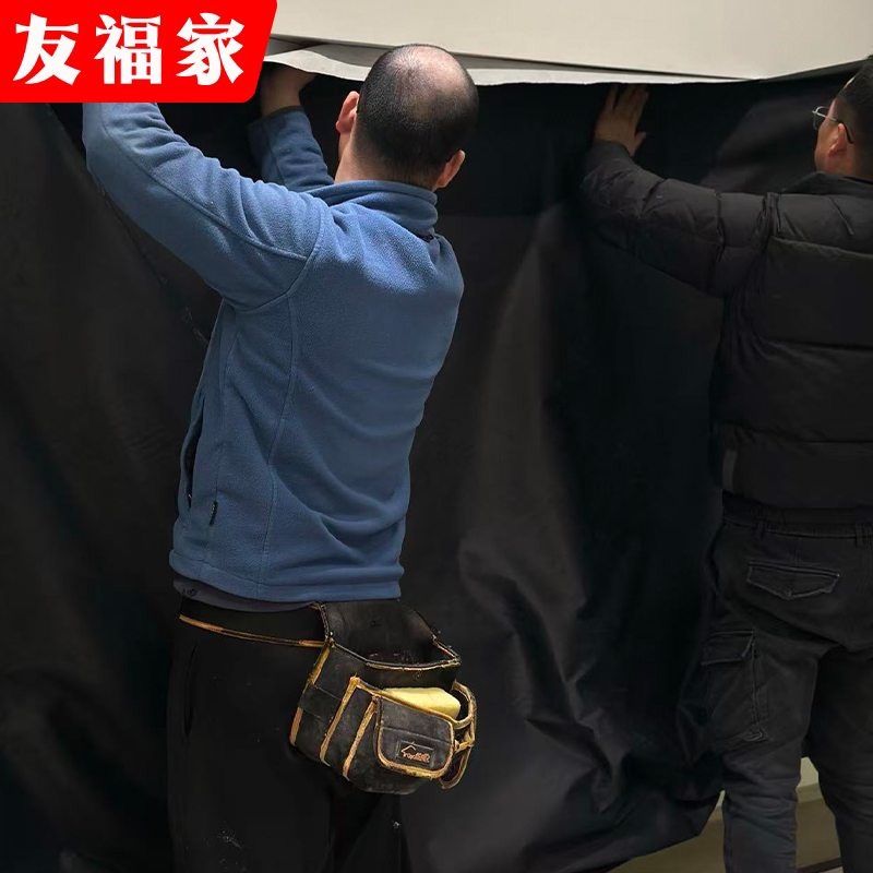 现代简约黑色墙布电视背景墙高级感2026新款无缝壁布包安装