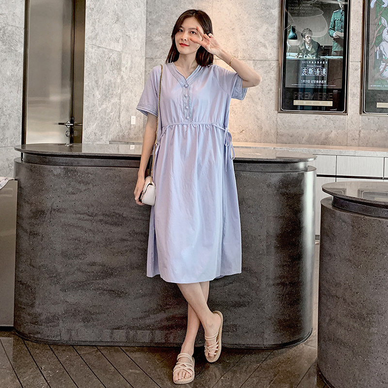 孕妇连衣裙2021夏装新款宽松长款超仙洋气纯棉宽松外出哺乳长裙潮