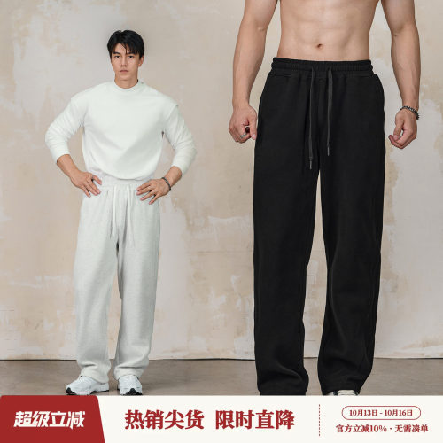 鹿家门春秋弯刀卫裤直筒休闲宽松大码男士运动健身长裤子新款美式