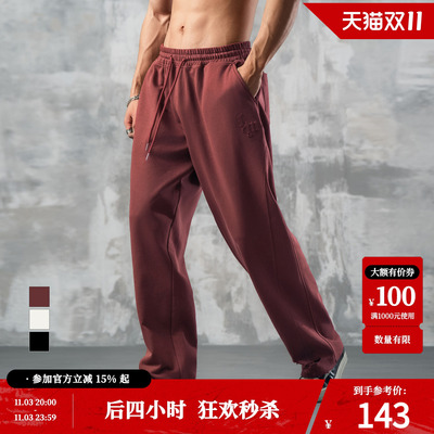 鹿家门裤脚磨毛弯刀直筒卫裤大码训练运动长裤休闲宽松健身男裤子