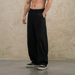 新款秋冬重磅卫裤弯刀直筒休闲宽松加绒大码男士运动健身长裤子