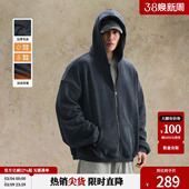 开衫 鹿家门春季 健身保暖美式 宽松情侣装 男 加绒连帽卫衣外套男大码