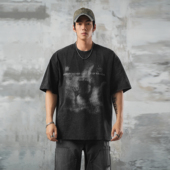 鹿家门做旧复古美式 健身纯棉T恤 运动休闲圆领上衣大码 短袖 男夏季