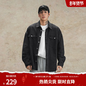 男春季 大码 健身运动牛仔外套时尚 鹿家门宽松黑色翻领牛仔衬衫 男装