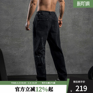 百搭小脚裤 鹿家门新款 健身运动休闲裤 男秋冬大码 子 宽松休闲牛仔裤