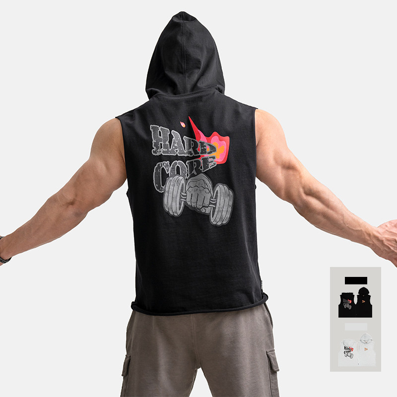 鹿家门国潮硬核系列针织连帽背心男夏季新款运动健身训练无袖t恤