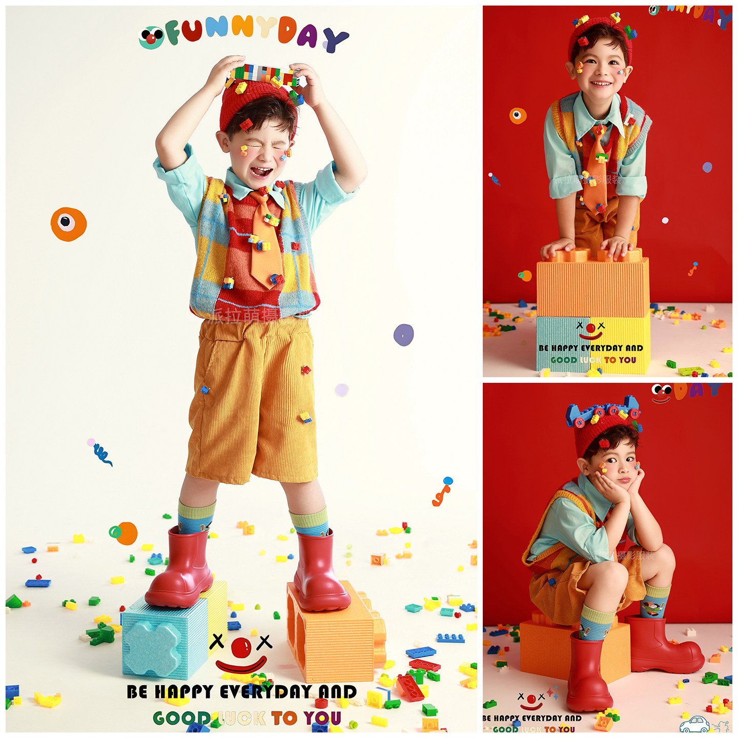 儿童摄影服装积木男孩主题拍照衣服道具秋季新款影楼写真照艺术照