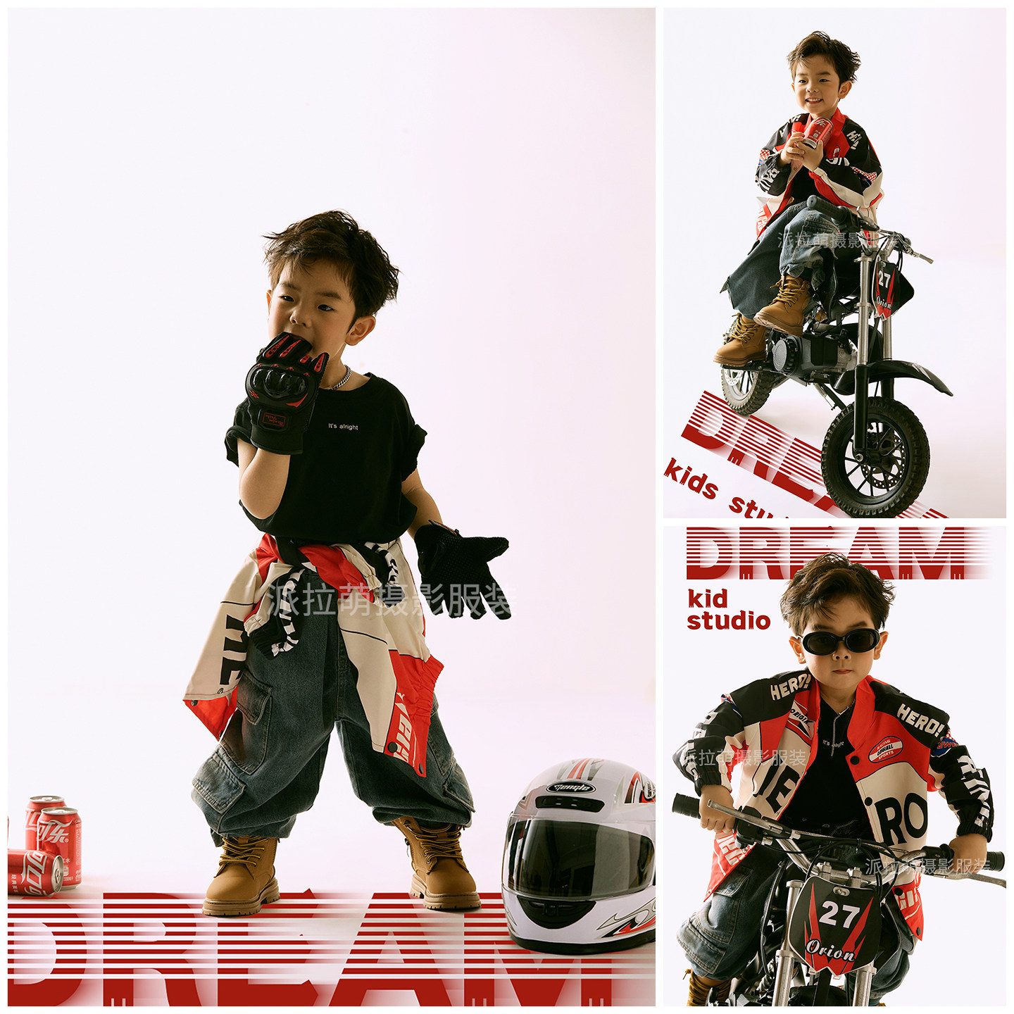 儿童摄影服装摩托车男孩主题2岁-9岁机车服帅气男童影楼写真照