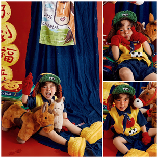 多巴胺雷锋帽主题儿童摄影服装男童1-8岁拍照衣服道具影楼写真照