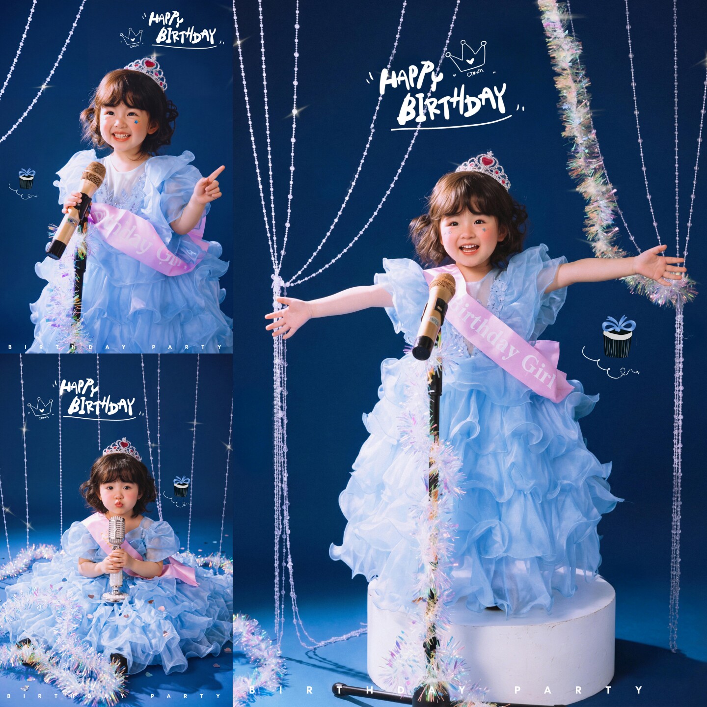 儿童摄影服装蓝色婚纱礼服复古风生日照女孩写真艺术照拍照服装