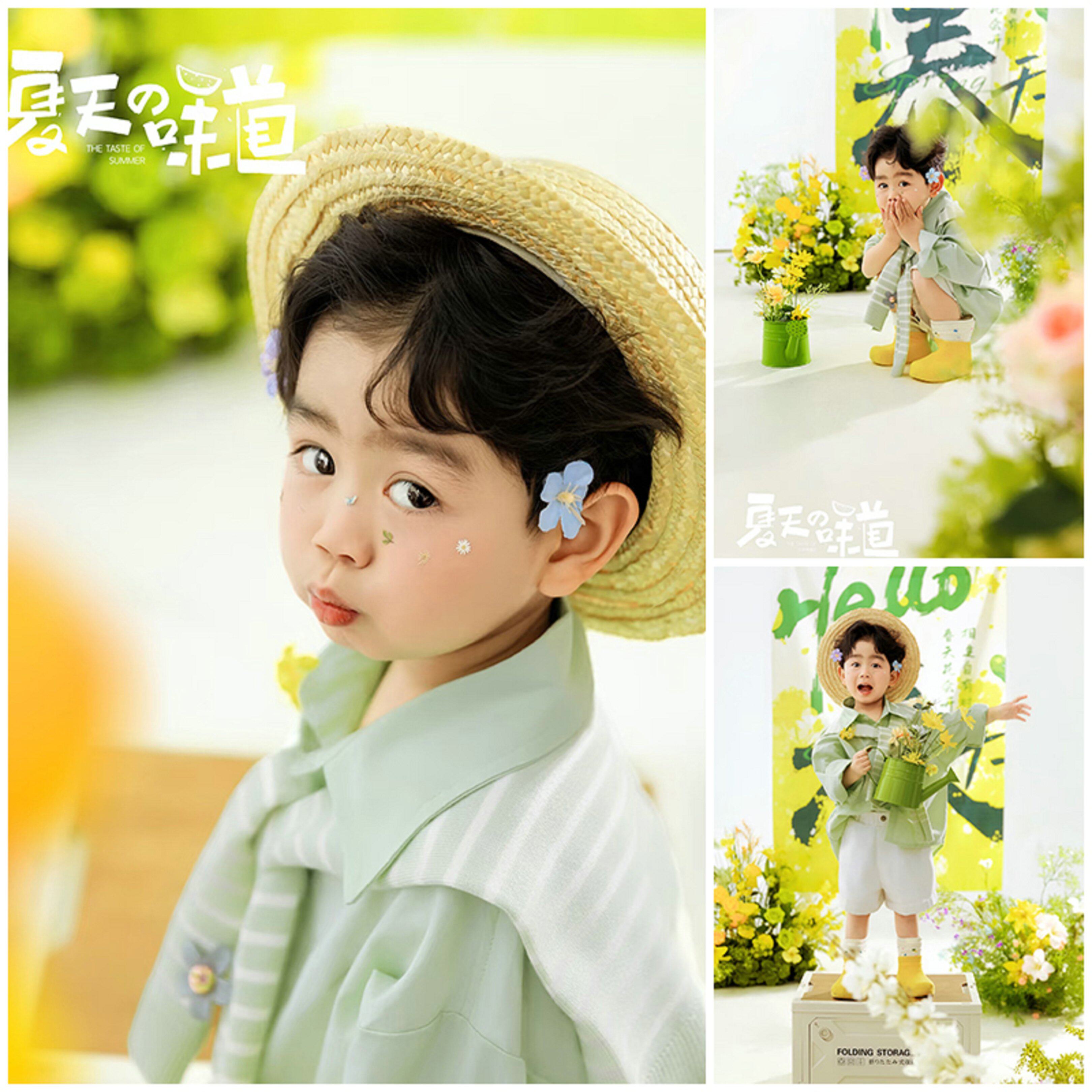 儿童摄影服装绿色春夏天男女宝宝拍照服装户外露营拍摄主题道具