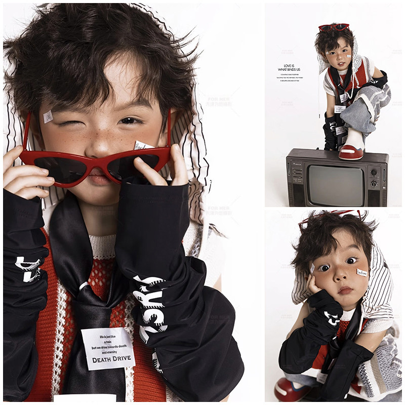2026儿童摄影服装道具潮牌搞怪风中小童男童影楼写真拍照衣服套装