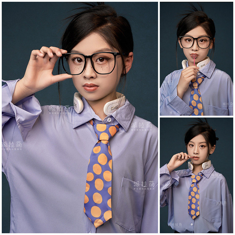 儿童摄影服装女童拍照衬衫领带网红美式证件照复古影楼写真艺术照