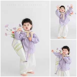 儿童摄影服装道具小童清新款纪实风贩卖春天主题写真影楼拍照衣服