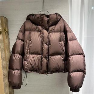 韓版 2024冬裝 時尚 羽絨服連帽領(lǐng)短款 新款 白鴨絨面包服寬松洋氣百搭