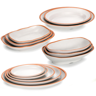 A5密胺圈花网红店日式椭圆盘火锅店凉菜盘饭店菜盘深盘仿瓷鱼盘