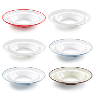 密胺深盘特色上汤菜盘意境菜盘商用创意餐具宽边盘子中间凹草帽盘