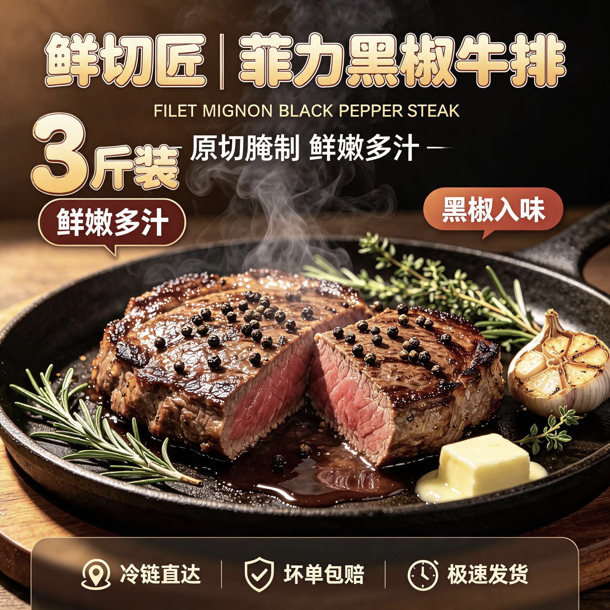 黑椒腌制牛排半成品3斤空气炸锅