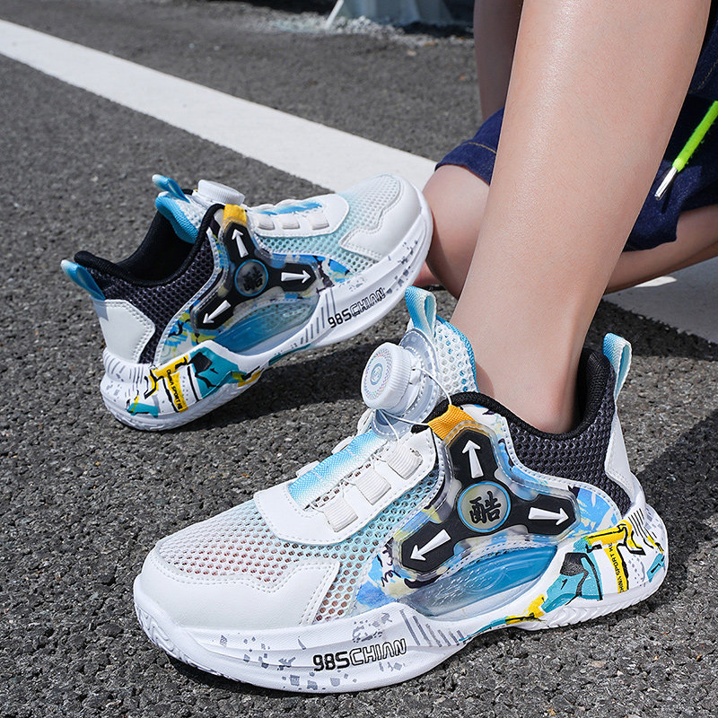 旋转纽扣男童鞋子夏款儿童篮球鞋男孩运动网鞋中大童球鞋潮万开欣