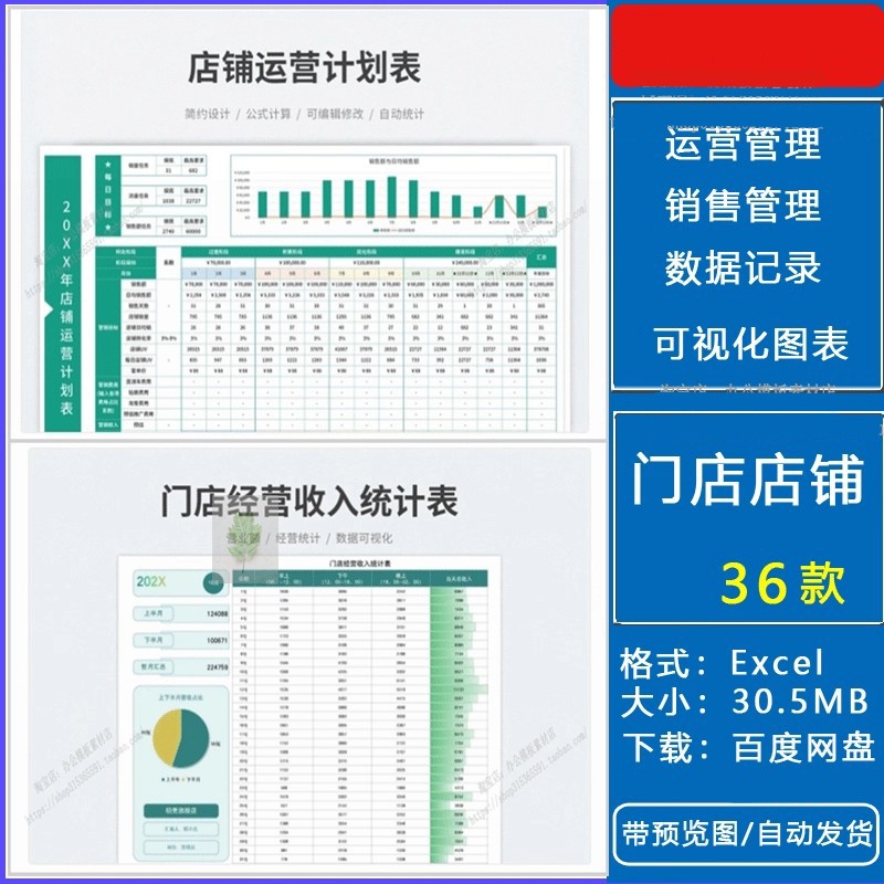 门店铺经运营excel表格 营业收入支出记帐销售计划成本利润分析表