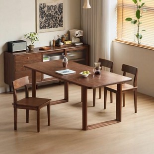 全实木大板桌餐厅胡桃木餐桌家用吃饭桌子靠墙办公桌去客厅化书桌