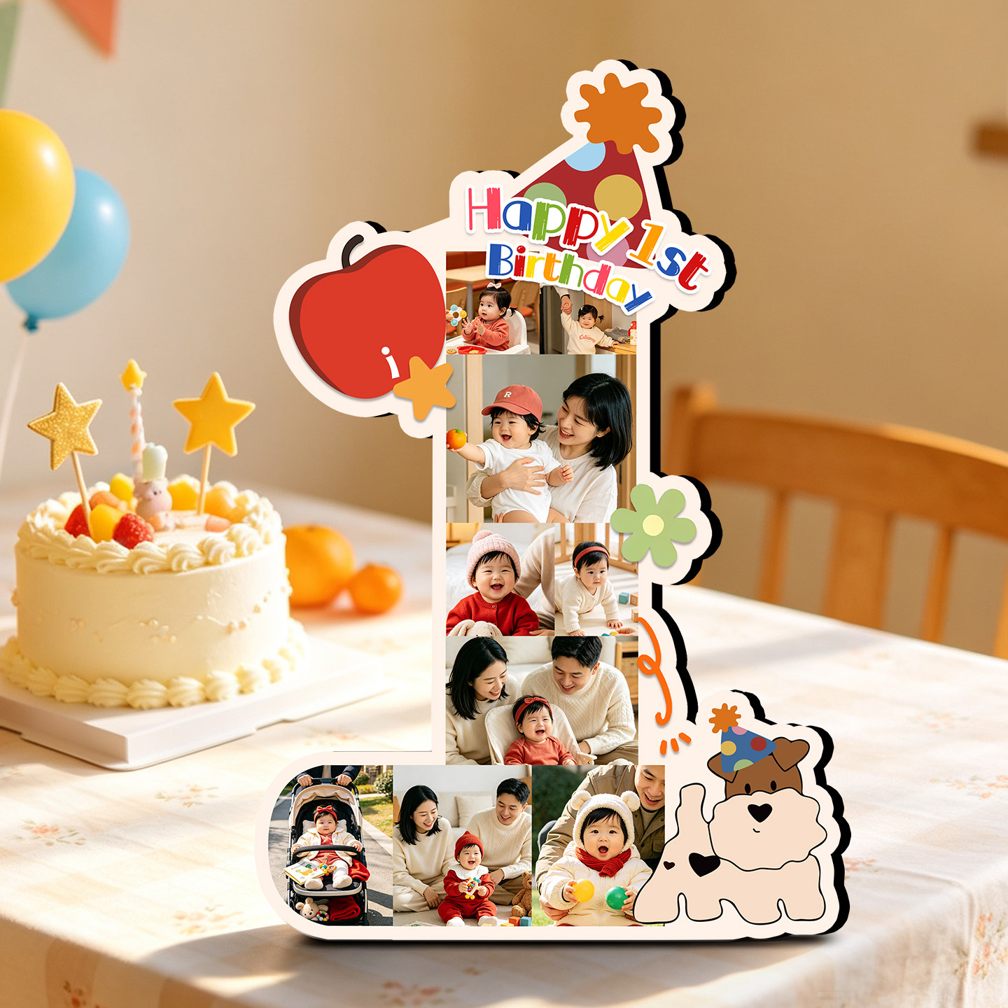 苹果小狗儿童定制成长生日摆台