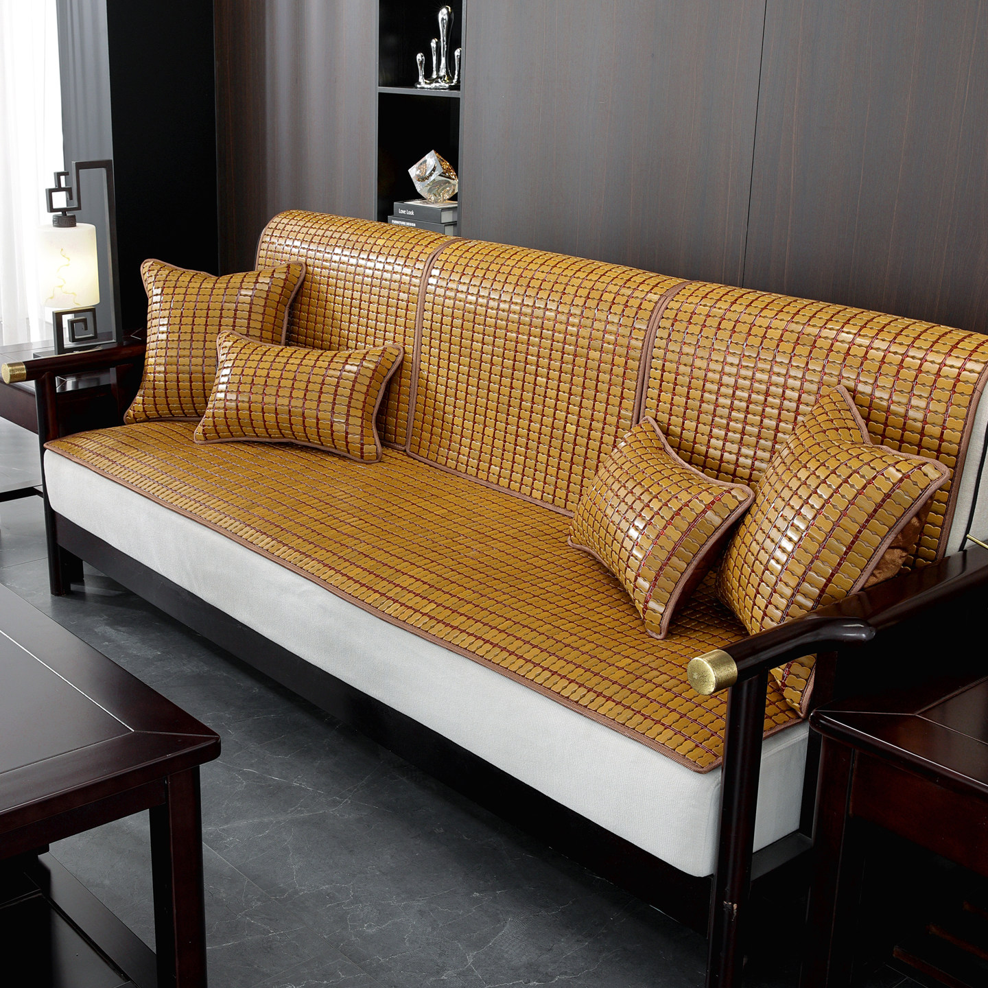 夏季麻将凉席坐垫套罩竹席防滑竹凉垫子夏天款客厅贵妃沙发垫定做