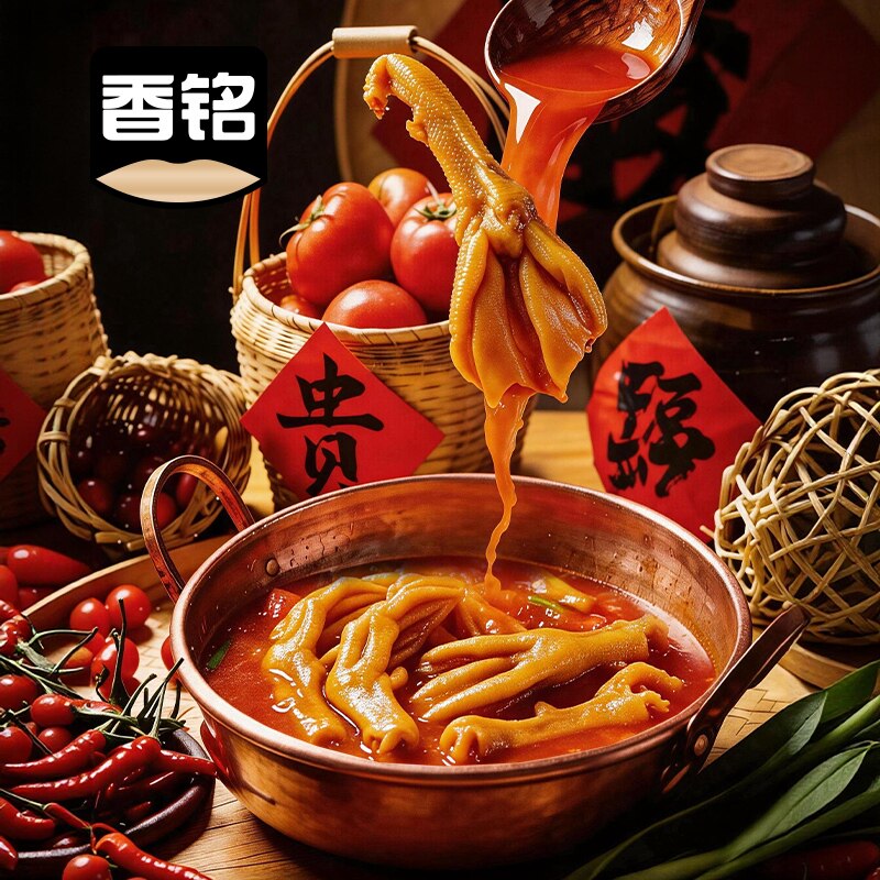 香铭贵州红酸汤去骨鸭爪香辣卤味香铭鸭掌即食休闲追剧下酒必备