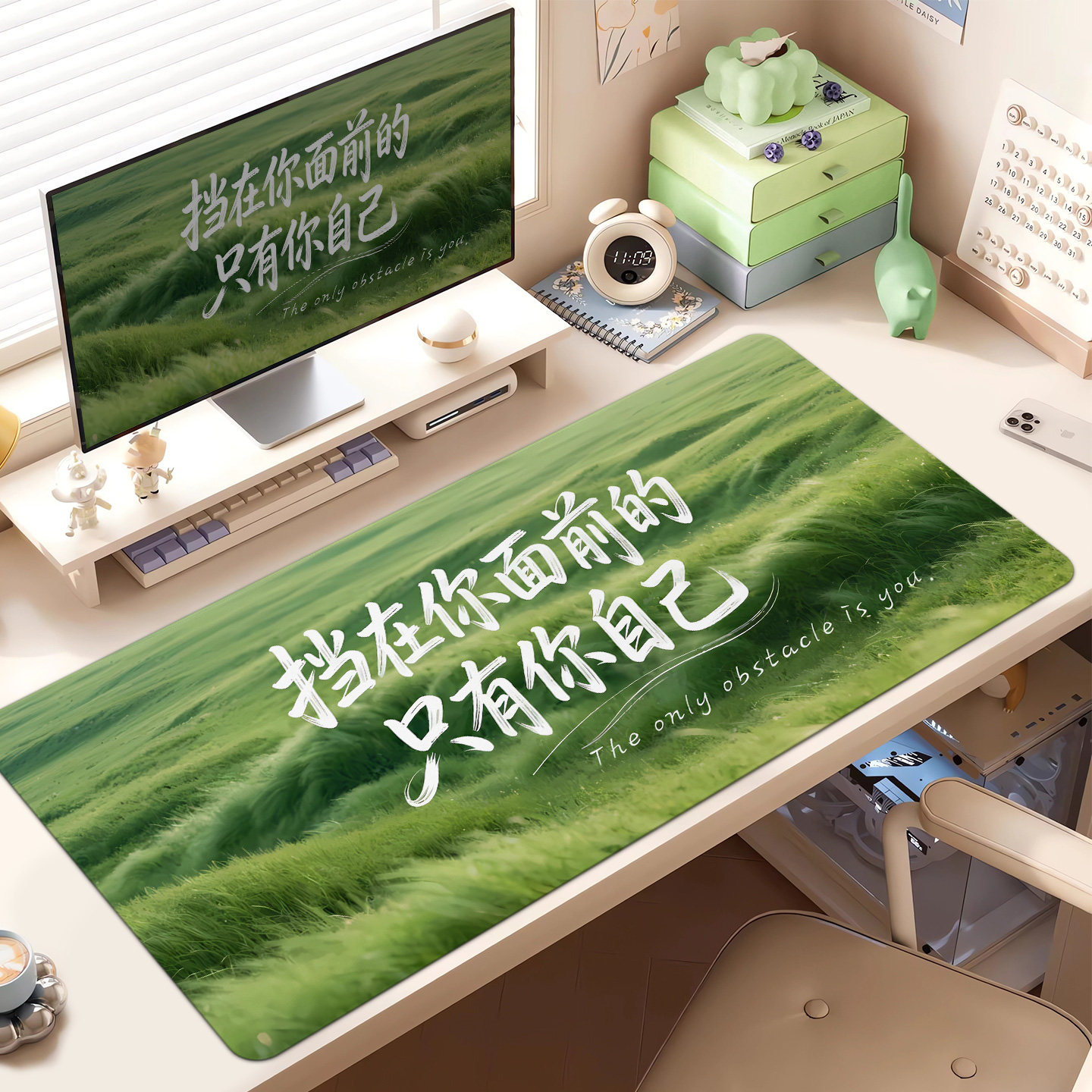 清新文字系列鼠标垫子超大号女生高颜值办公室桌垫家用护腕键盘垫